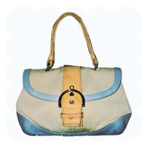 Coach Vintage y2k Top Handl Baby Blue & Chalk Canvas Soho Baguette Shoulder Bag